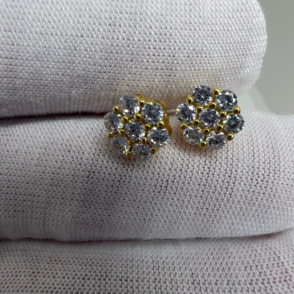 Sale $26! Yellow GP/Sterling Cz Flower Earrings - Picture 6 of 16